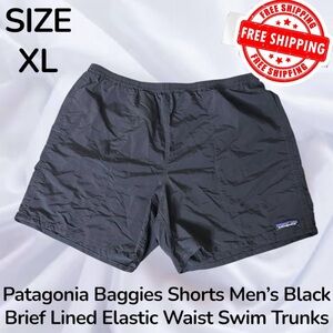 Patagonia Baggies Shorts Men’s XL Black Brief Lined Elastic Waist Swim Trunks